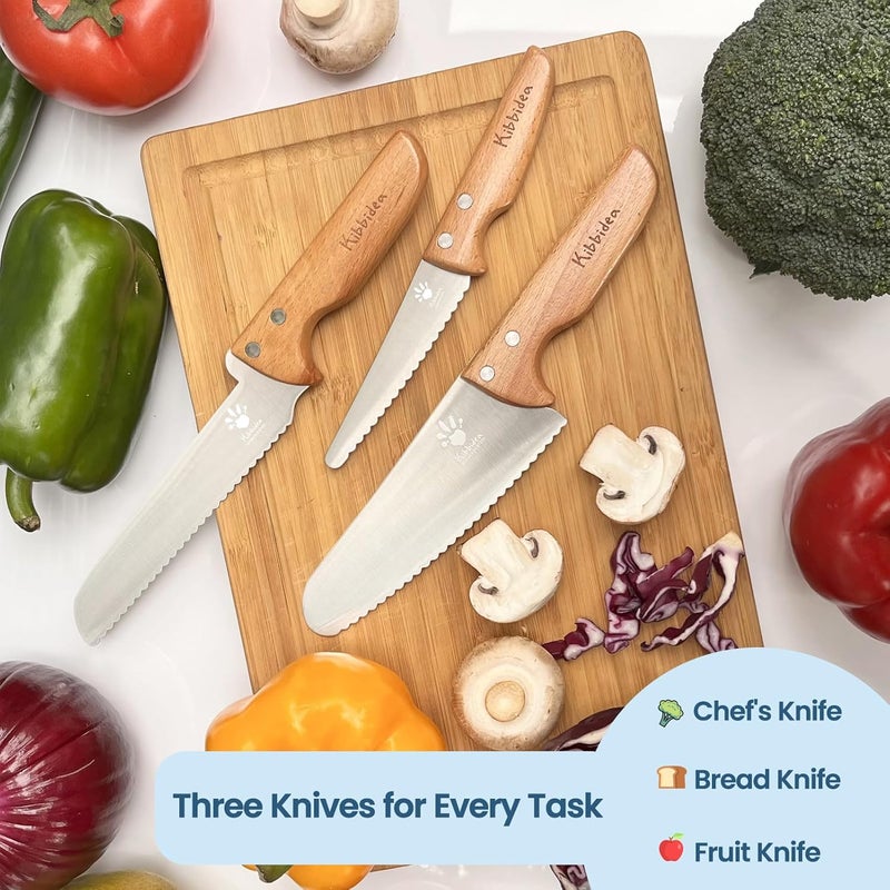 Kibbidea Kids Knife Set for Real Cooking Safe, 4pcs Kids Beginners Kitchen Knives for Cutting Chopping, Food-grade Stainless Steel Blades, Metal Children First Starter knife, BPA-free Tool (Silver) - Image 5